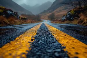 Moody Mountain Road After Rain for Travel and Adventure Photography photo