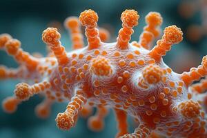 Close-Up of Virus Structure with Spiky Protrusions in Scientific Visualization photo