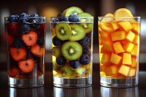 Refreshing Summer Fruit Infused Drinks in Glasses for Healthy Hydration photo