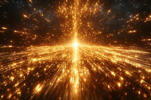 Golden Light Burst in Space with Radiant Starfield - Cosmic Energy and Mystery photo