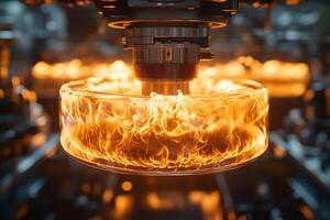 Automated Manufacturing Process with Molten Metal Ring in Industrial Setting photo