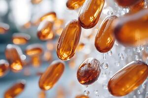 Abstract Concept of Floating Amber Capsules in Soft Focus with Bokeh Background photo