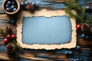 Rustic Winter Holiday Frame with Berries and Pinecones for Card Design photo