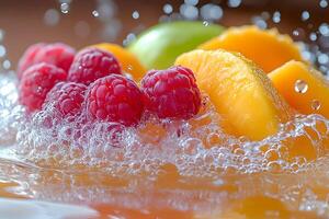 Fresh Summer Vibes with Raspberries and Mango in a Refreshing Splash photo