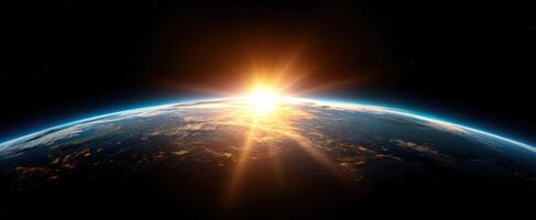 The breathtaking view of Earth at sunrise from space capturing cosmic beauty. photo