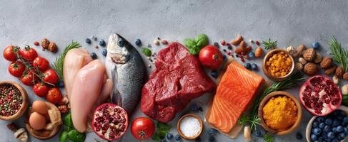 The colorful assortment of fresh ingredients ready for gourmet cooking photo