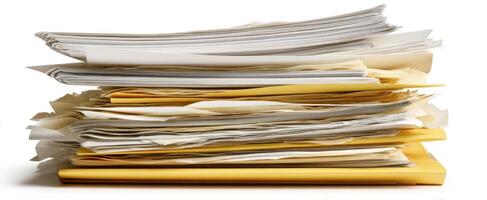 The stack of assorted papers and folders arranged for office organization. photo