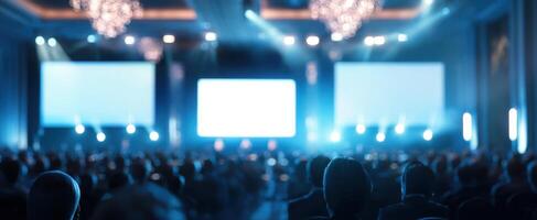 The audience captivated by a focused presentation at a corporate event photo