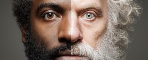 The captivating portrait showcasing the contrast between youthful and elderly features. photo