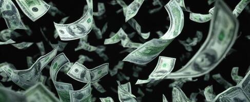 The Money Bills Floating in the Air Representing Wealth and Prosperity photo