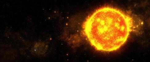 The glowing sun surrounded by the vastness of the cosmos. photo