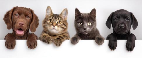 The adorable group of dogs and cats showcasing their playful personalities. photo