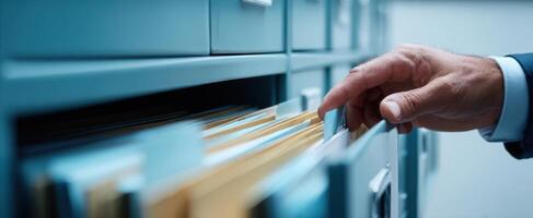 A person in a suit is holding a file cabinet photo