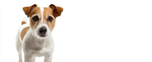 The adorable Jack Russell Terrier posing against a clean white background. photo
