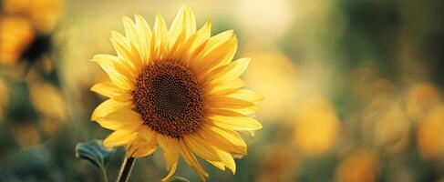 The vibrant sunflower in a blooming garden glowing under soft sunlight. photo