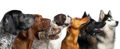 The diverse pack of dogs showcasing various breeds and adorable expressions photo