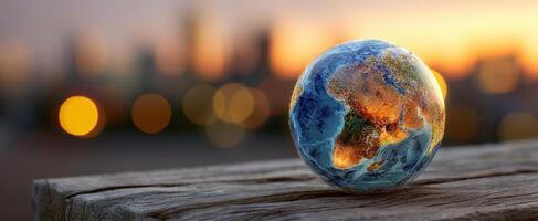 The Beautiful Globe Illuminated by Sunset in a Bokeh Urban Background photo