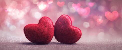 The Two Heart-Shaped Decorations Symbolizing Love and Affection in a Romantic Setting. photo
