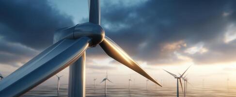The Majestic Wind Turbine Against a Stunning Ocean Sunset photo