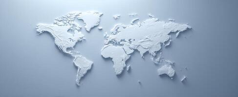 The textured world map showcasing geographical features in a minimalistic design. photo