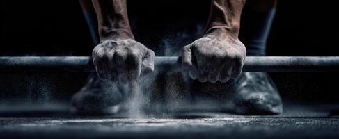 The Hands Gripping a Barbell in a Dynamic Weightlifting Moment photo