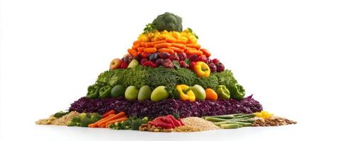 The vibrant food pyramid showcasing a variety of fresh fruits and vegetables. photo
