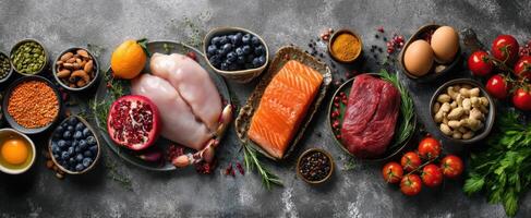 The vibrant display of fresh ingredients for a nutritious meal preparation. photo