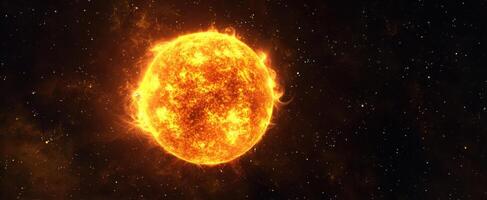 The radiant sun illuminating the vast cosmic expanse of the universe. photo