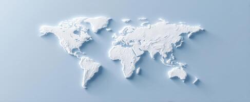 The World Map in Elegant White Relief on a Soft Blue Background photo