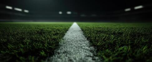 The soccer field viewed from the ground with a striking white line. photo
