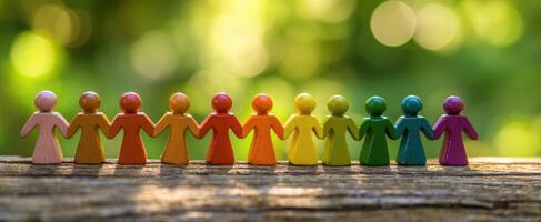 The colorful figures representing unity and togetherness in a natural setting. photo