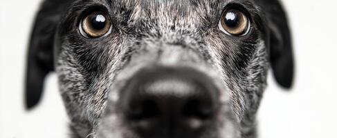 The striking close-up of a curious dog capturing hearts and attention. photo