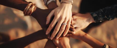 The hands of friendship coming together in a moment of shared connection photo