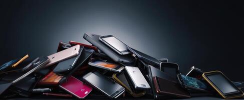 The pile of smartphones showcasing modern technology and communication devices. photo