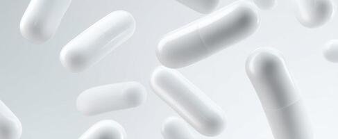 The floating white capsules against a light background depicting modern healthcare. photo