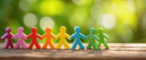 The colorful figures representing unity and friendship in a vibrant outdoor setting. photo