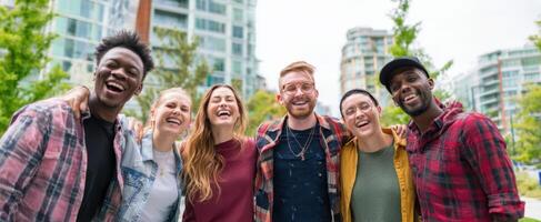 A group of young people smiling together photo