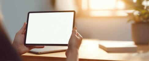 The modern tablet in hands ready for your creative design and ideas photo