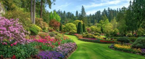 The vibrant floral garden showcasing a lush landscape in perfect harmony. photo