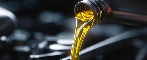 The pouring oil into an engine highlighting auto maintenance essentials. photo
