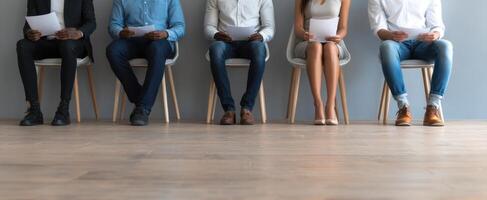 The group of diverse individuals waiting for a job interview. photo