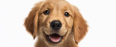 The adorable golden retriever puppy sharing a joyful expression with the world. photo
