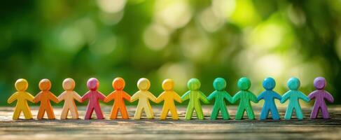 The colorful figures representing unity and cooperation in a vibrant outdoor setting. photo