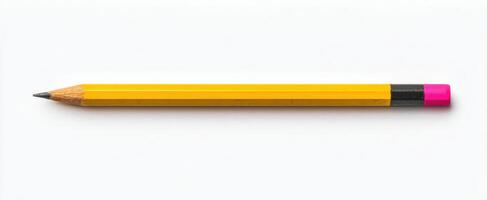 The yellow pencil with pink eraser on a clean white background. photo