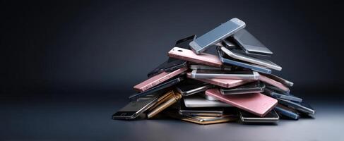 The vibrant collection of smartphones stacked artistically on a dark background photo