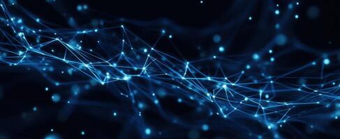 The luminous network of interconnected particles in a digital universe. photo