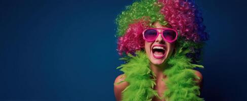 The Joyful Woman in Colorful Wig Enjoying a Fun Celebration photo