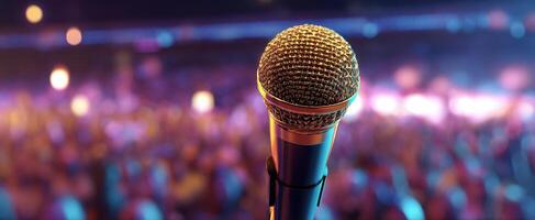 The microphone stands ready to capture the excitement of live performances. photo