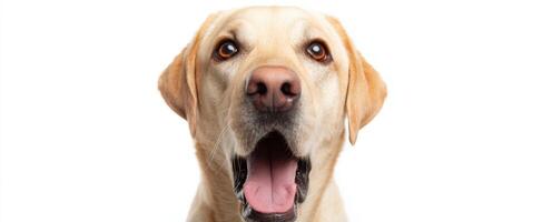 The joyful expression of a playful Labrador Retriever in close-up portrait. photo