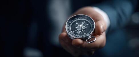 The Compass Held in a Hand Representing Guidance and Exploration photo